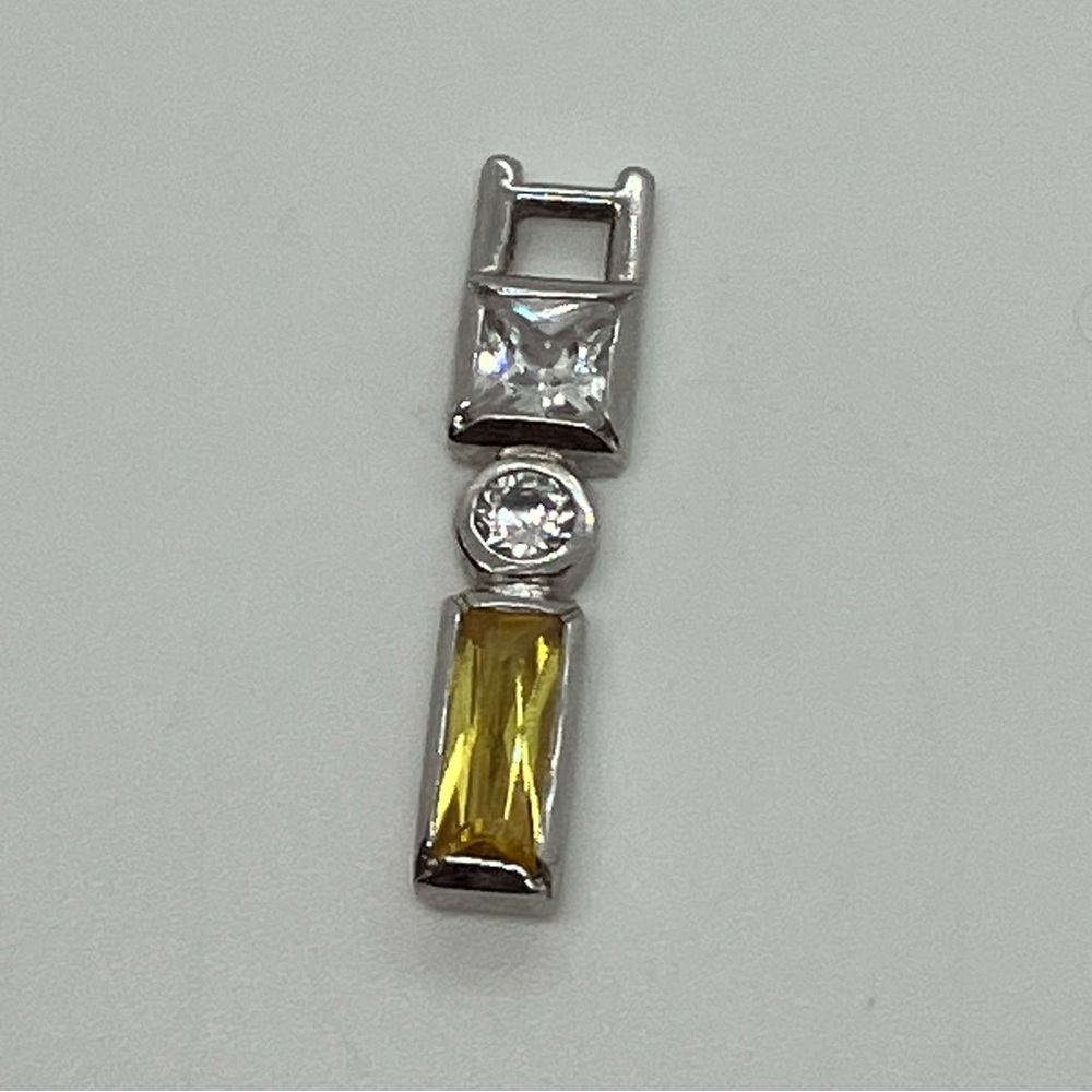 Vtg 925 Sterling Silver Geometric Rectangle Circle Square Cz Necklace Pendant